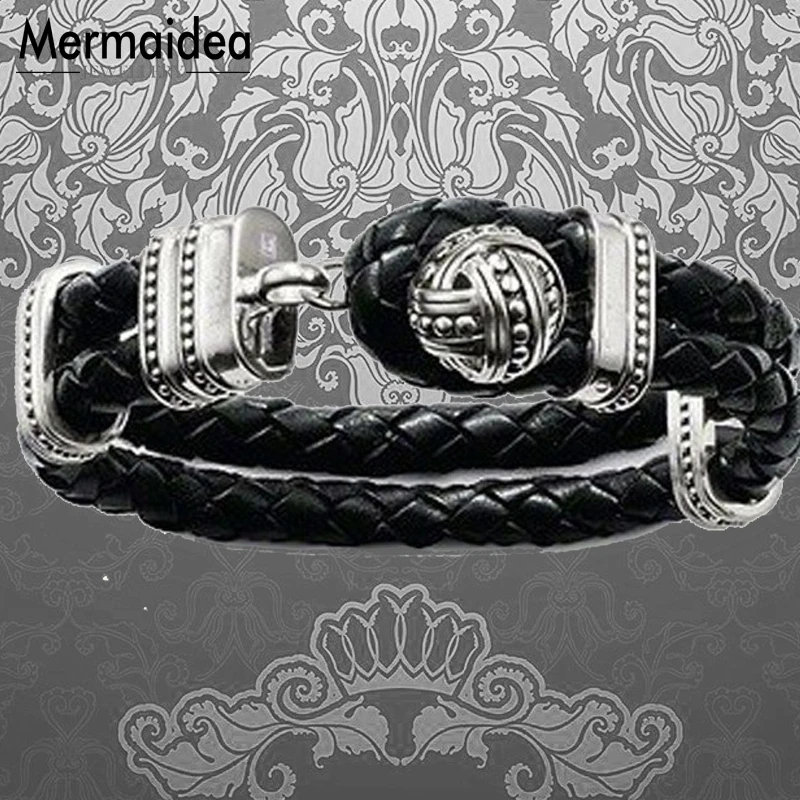 Браслет из плетеной кожи манжета шар с тумблером 2020 новинка Посеребренная модные