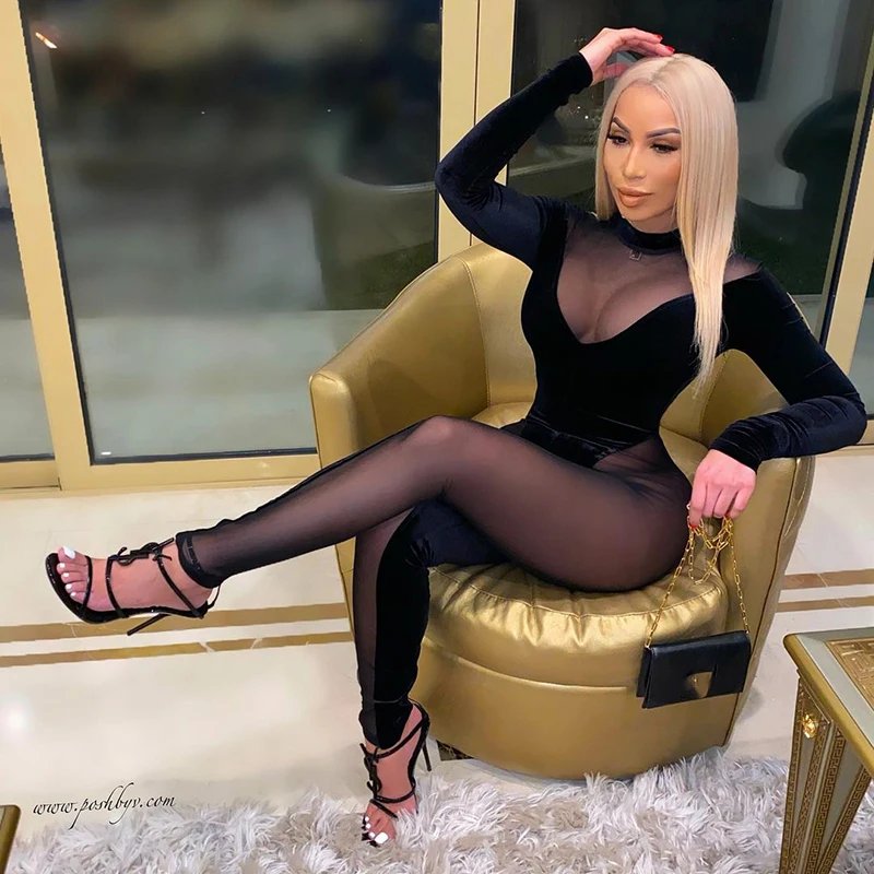 

Sexy Skinny Playsuit Women New mesh stitching jumpsuit Bodycon Bodysuit Summer 2020 Jumpsuits Biker Shorts Outfits