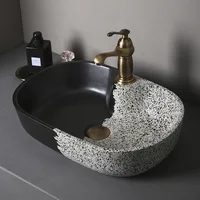 Modern Ceramic Bathroom Basin Oval Toilet Washbasin Black And White Frosted Creative Art Balcony Pool Bathroom Furniture Sink