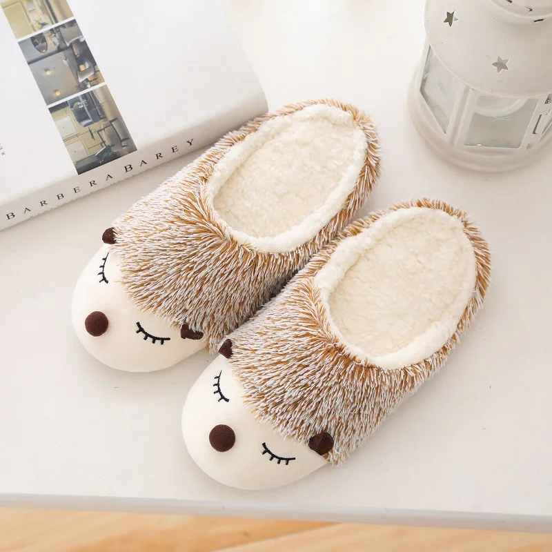 

Autumn Winter Cotton Slippers Indoor Home Floor Female Slippers Little Hedgehog Cartoon Cute Female Slippers Anti Slip