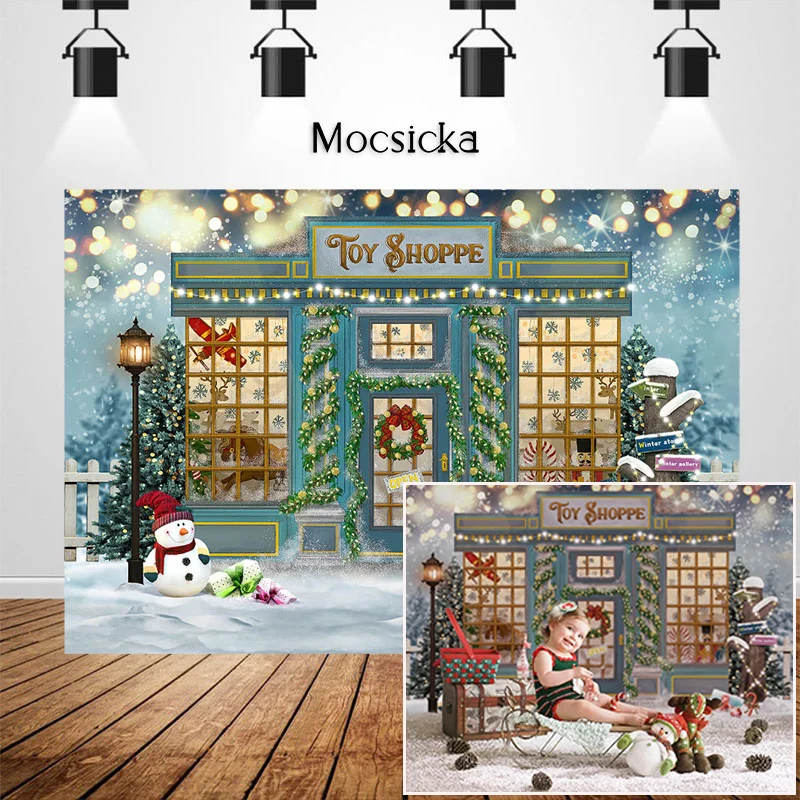 

Mocsicka Christmas Toy Store Photographic Studio Photo Background Snowman Christmas Tree Decorations Prop Winter Snow Backdrops