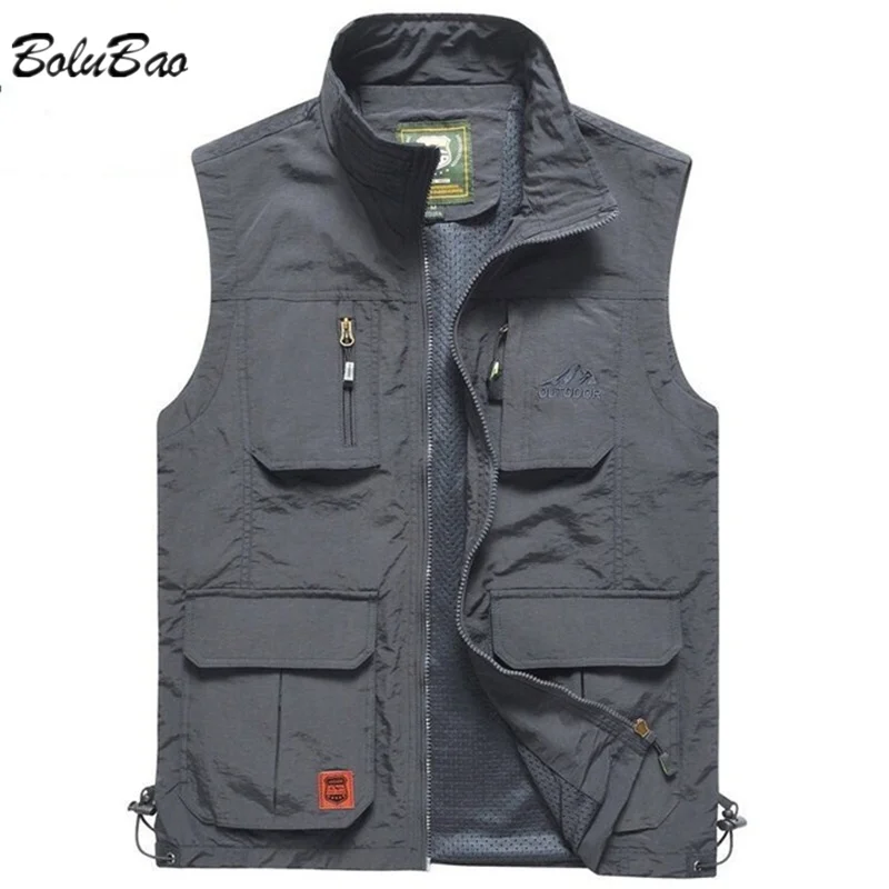 

BOLUBAO Mens Mesh Vest Multi Pocket Quick Dry Fishing Sleeveless Jacket Reporter Loose Outdoor Casual Thin Vests Waistcoat Male