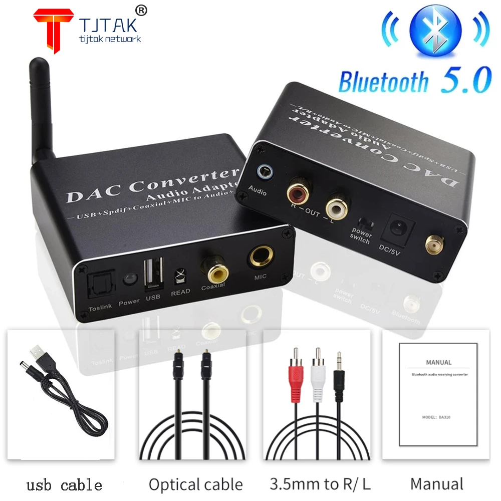 

DAC Audio Decoder Adapter DAC Amp Bluetooth-Compatible Adapter Bluetooth 5.0 Receiver Optical Coaxial to Analog Audio Converter