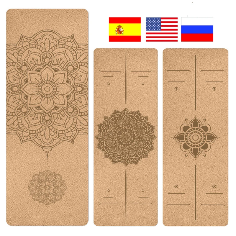

Natural Cork TPE Yoga Mat For Fitness 183+61 Sport Mats Pilates Exercise Non-slip Yoga mat With Position Body Line Training Mat