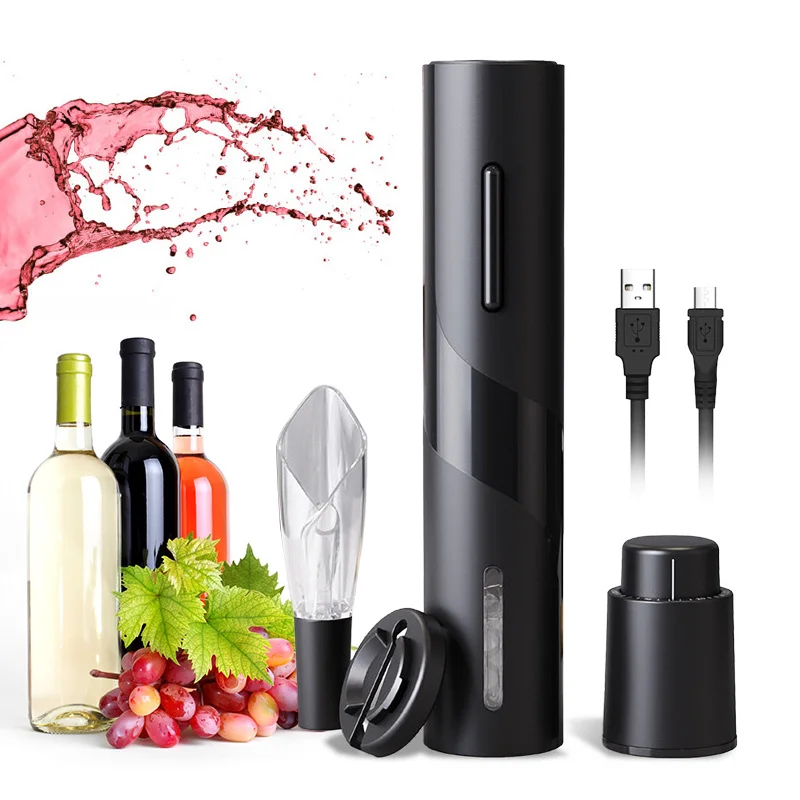 Electric Wine Opener Set Rechargeable/Battery Automatic Corkscrew Wine Bottle Opener With Foil Cutter Red Wine Opener Set wine pourer wine drip stop ring stopper corkscrew opener with foil cutting knife set
