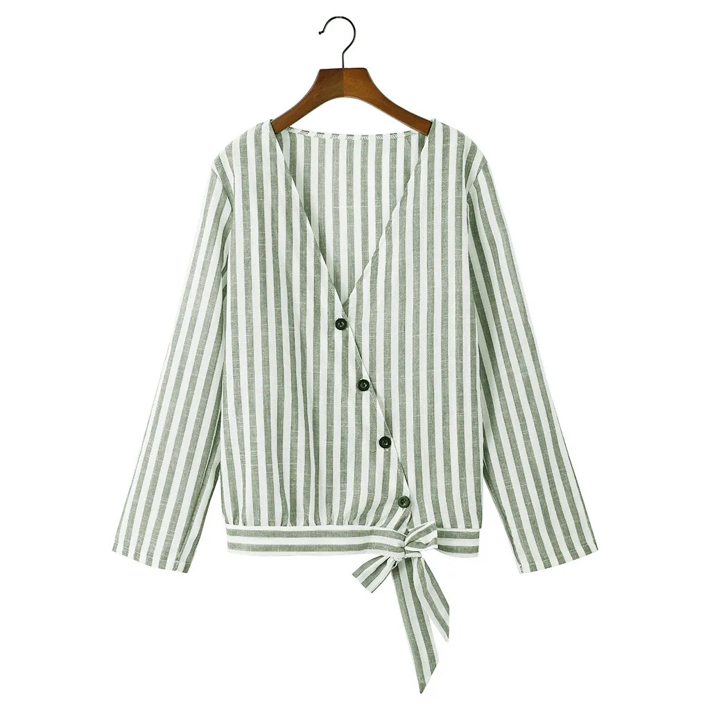 Женская футболка Базовая Классическая полосатая с пуговицами Повседневная