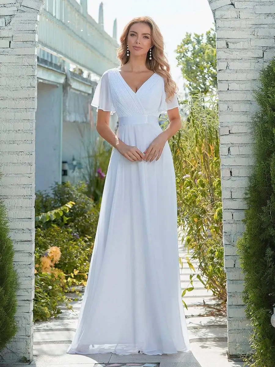 

Minimalist A-Line Wholesale Chiffon Wedding Dress with Satin Belt