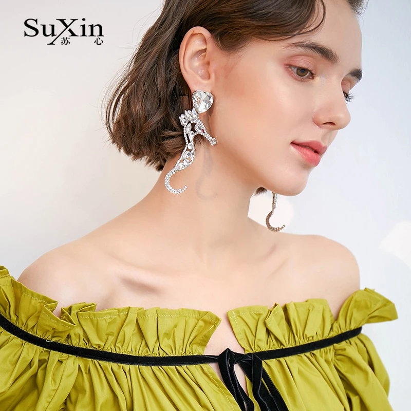 SuXin длинные женские серьги с характером формой гиппокампа Искусственные