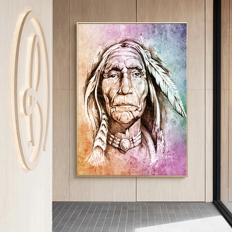 Нативный холст настенные художественные картины племя женщина Пернатые принты