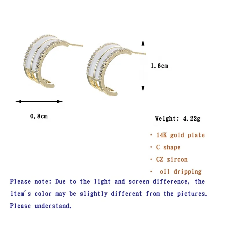 

ONYSS Fashion C Shape Gold Plate Oil Dripping CZ Crystal Hollow OUT Hoop Earrings women