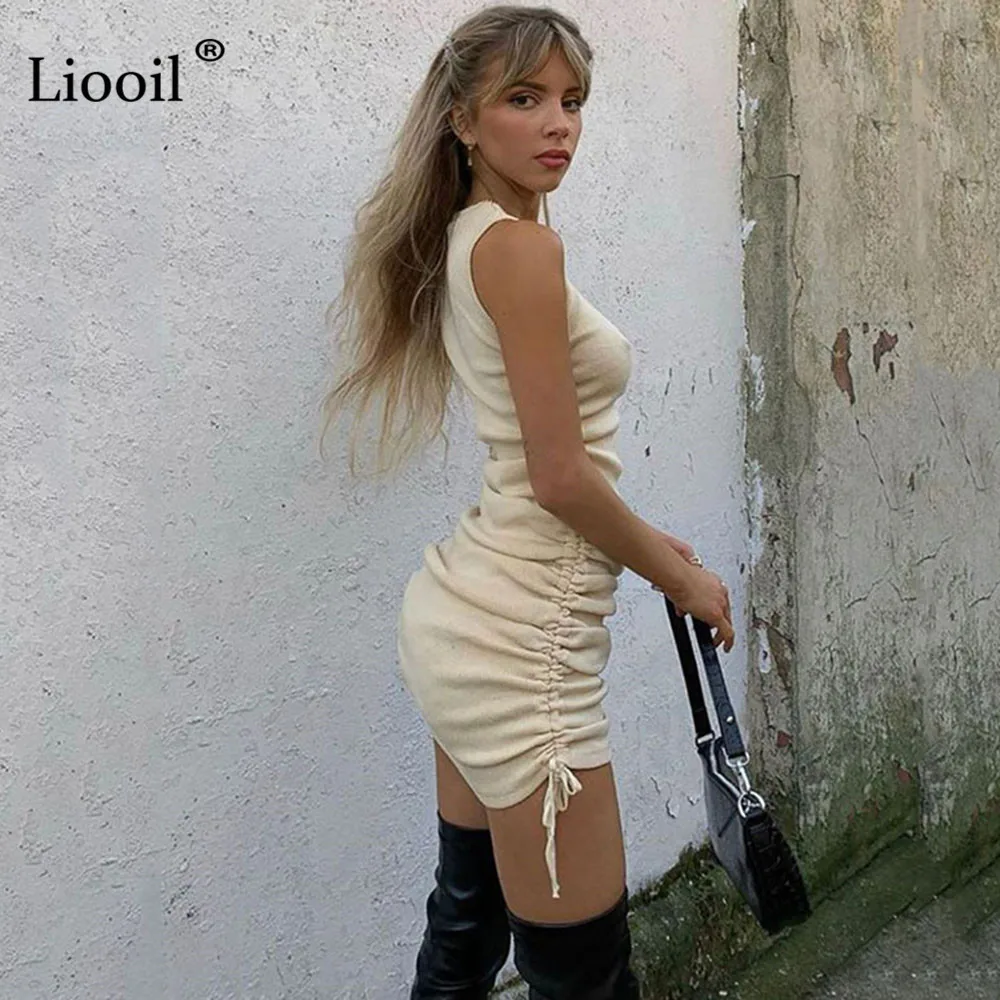 Хлопковое мини-платье Liooil с рюшами женская одежда 2021 черные и белые Сексуальные