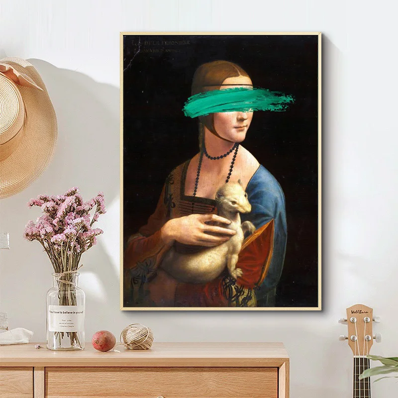 Leonardo Da Vinci леди с Ermine холст художественные чехлы картинами лицо Поп Арт картина