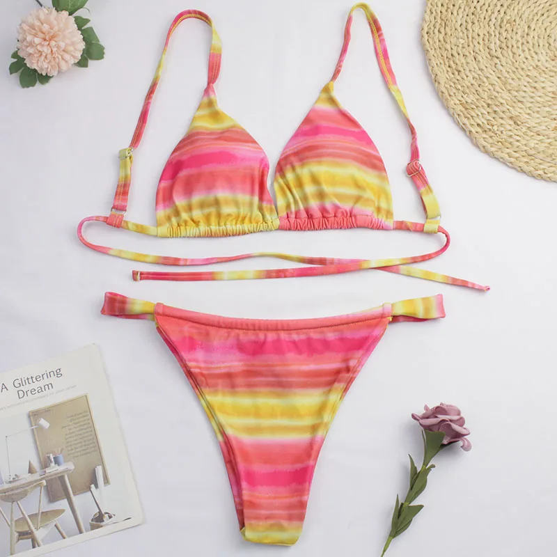 Принтом тай-дай 3 предмета бикини 2020 пикантные Треугольники Плавание костюм