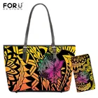 Красочная женская сумка через плечо и кошелек FORUDESIGNS, комплект из полинезийской сумки с рисунком плюмерии, вместительная кожаная сумка-тоут