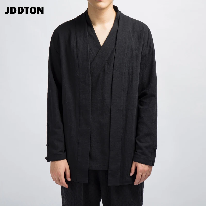 JDDTON весеннее мужское кимоно из хлопка и льна СВОБОДНЫЙ Модный длинный кардиган