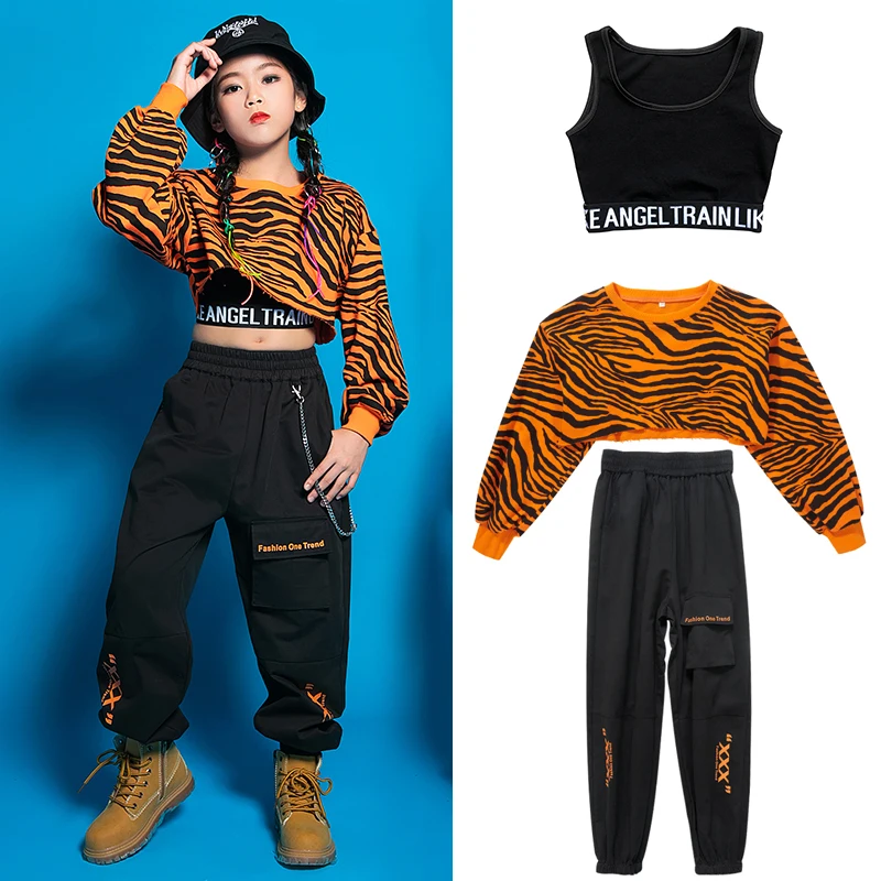

2021 New Hip Hop Dance Costumes For Girls Leopard Tops Hiphop Pants Suit Jazz Street Dance Outfits Performance Costumes DN8289