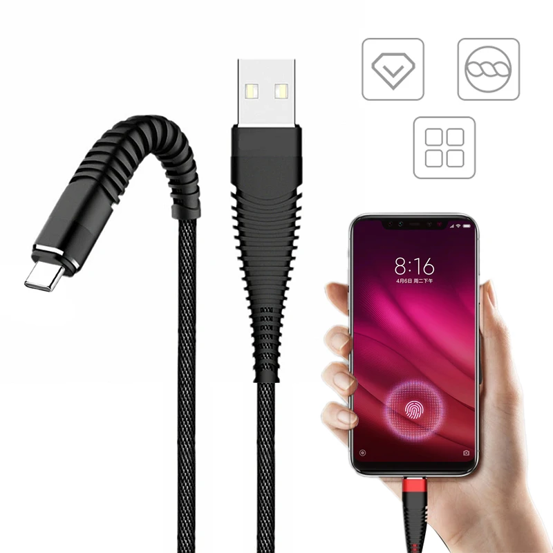 USB кабель для быстрой зарядки нейлоновая оплетка 2.4A Huawei Xiaomi Мобильный телефон