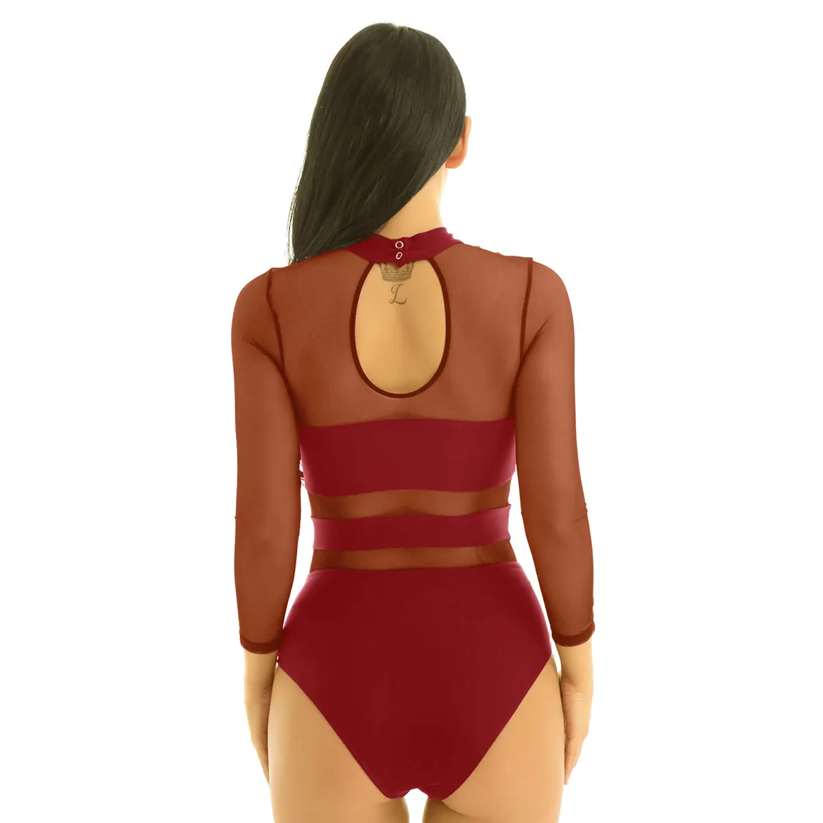 ChicTry взрослый макет шеи с длинным рукавом сетки Сращивание сексуальный боди латинские балетные гимнастические леотарды женский костюм для танцев выступлений