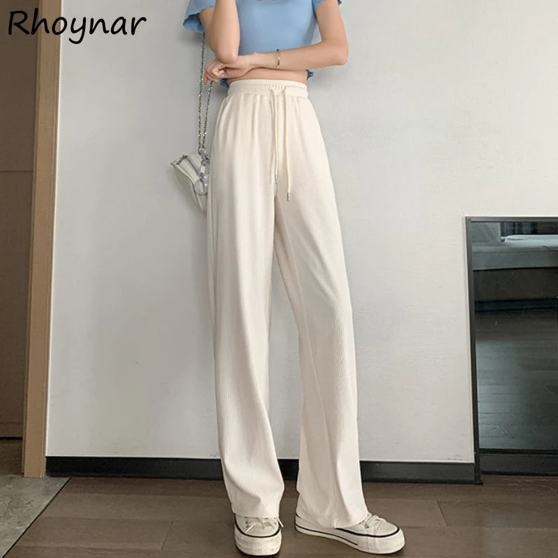 

Брюки женские с широкими штанинами, мягкие простые однотонные повседневные универсальные штаны в винтажном Корейском стиле, на шнуровке, д...