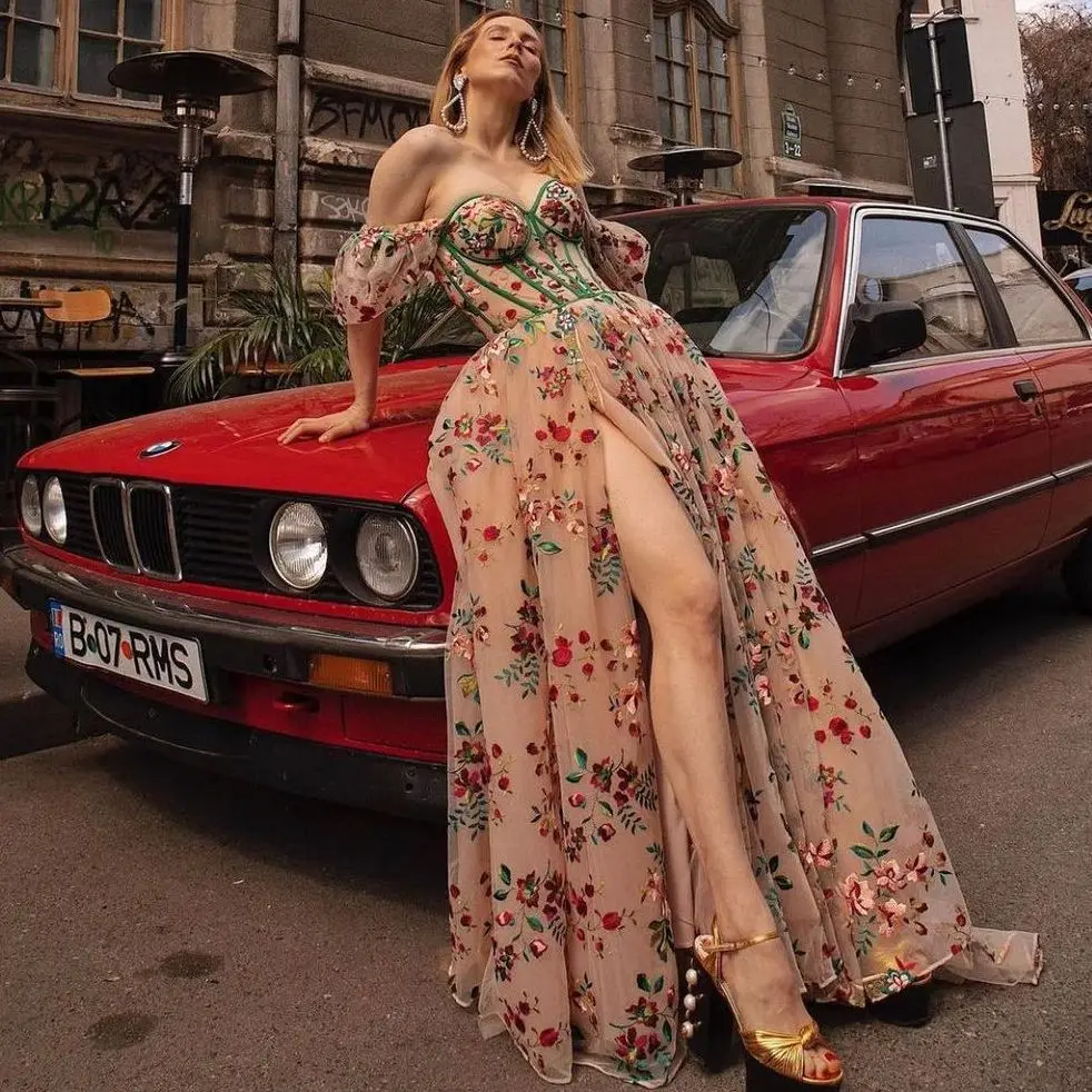 Женское вечернее платье со шлейфом Ever Pretty Длинное Пышное из тюля с цветочным