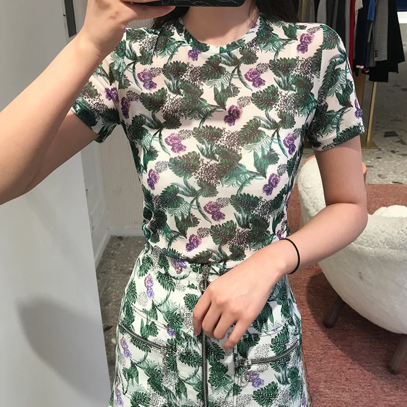 

2021 New Women's Plant Print Tee Breathableo-Neck Ladies Casual Short Sleeve Spring Summer Ladies T-Shirt Tops
