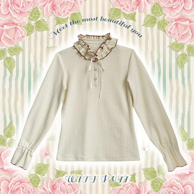 

Lolita Top High Collar Women Autumn Sweater Long Sleeve Winter Warm Sweet Girls Cosplay Harujuku Japanese Anime Lolitas Gothic