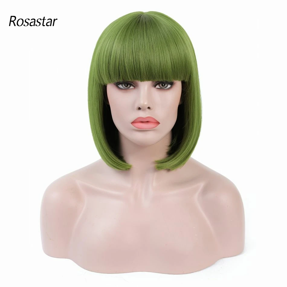 

Short Bob Straight with Bang Women's Wig Dark Green Synthetic High Temperature Wig Suitable for Role Playing, Work Party, Daily