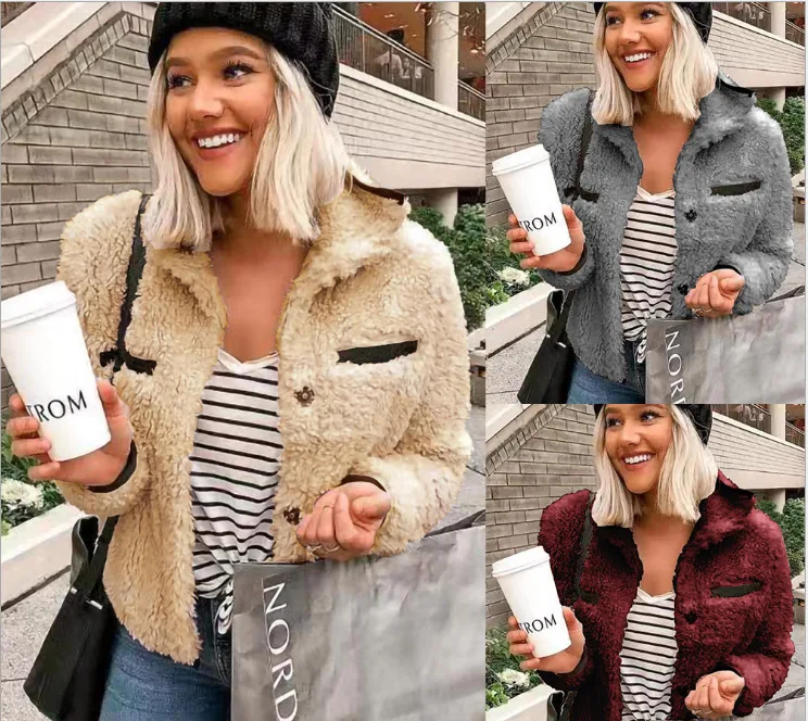 

Winter Women Coat Jacket 2020 Cashmere Sweater Jacket Coat Leather Fur Loose Wool Winter Coat Coats Jacket Turn-down Collar Slim