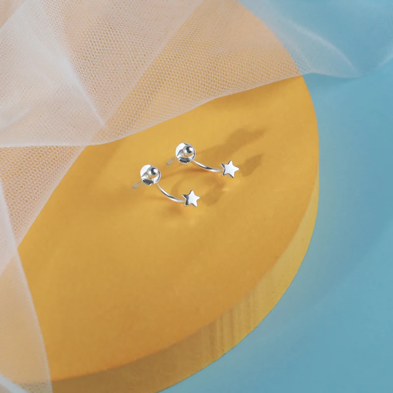

S925 Sterling Silver Studded Feminine Earrings Korean Minimalist Personality Cute Mini Pentissaual Star Rear Hanging Earrings