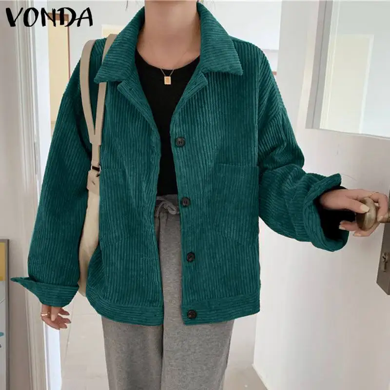 

Women Jackets 2021 VONDA Autumn Winter Vintage Long Sleeve Lapel Collar Coats Spring Autumn Button Up Jackets With Pockets Femme