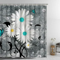 floral butterfly shower curtain flower white daisy farmhouse rustic bathroom wall decor with hook waterproof polyester screen