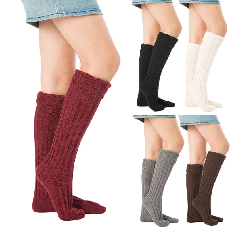 

Autumn Winter Socks 1 Pair Knitting Sock Stretchy Thickening Warm Solid Color Soft Breathable for Rain Boots Liners J55