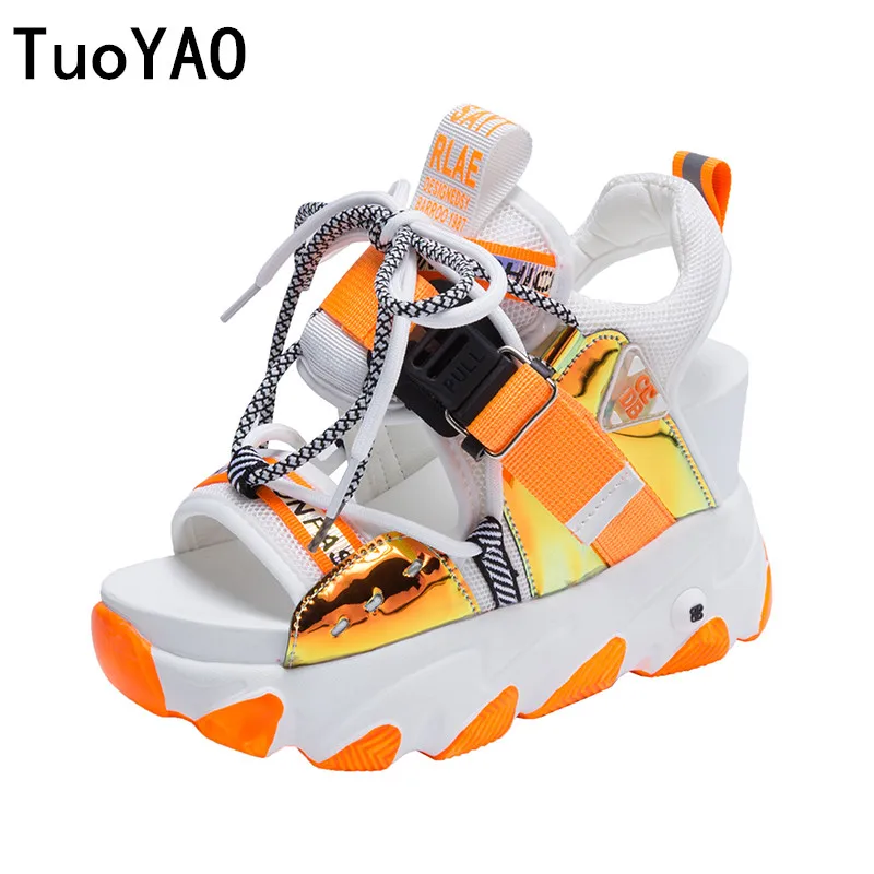 Сандалии женские на массивной платформе 9 см дизайнерская Повседневная пляжная