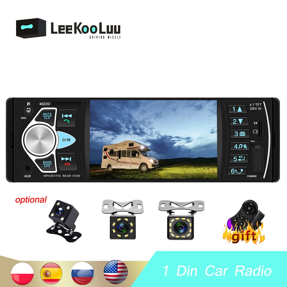 

Автомагнитола LeeKooLuu 1 din с поддержкой камеры заднего вида, FM-радио, USB, AUX, Bluetooth