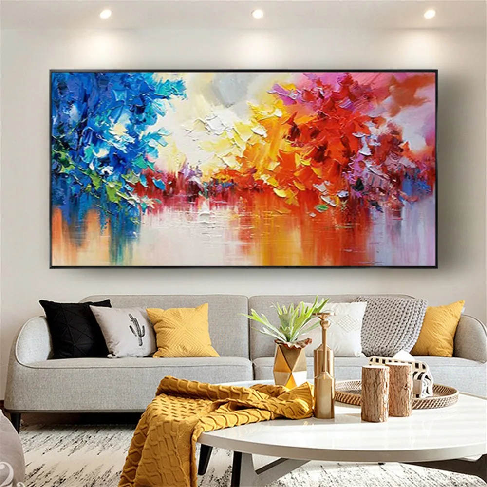 

Big 100% hand-painted floral purple abstract oil painting modern wall art living room no frame picture home decoration painting