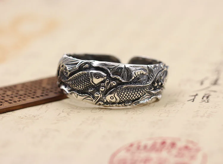 100% 925 sterling silver men women Bangles bracelet personality fashion classic retro jewelry fish opening domineering style new | Украшения