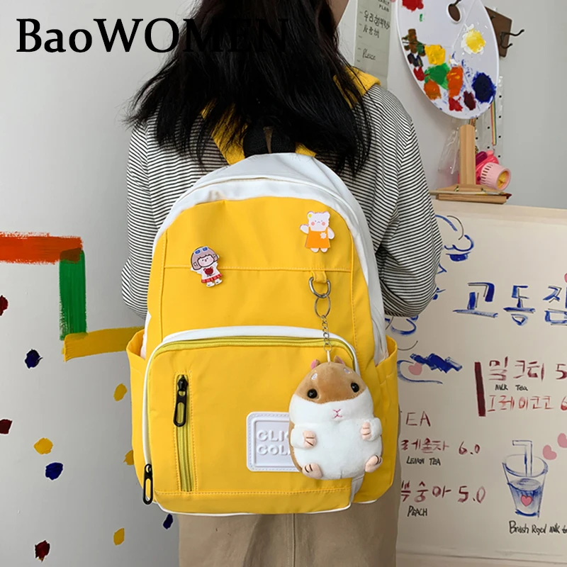 

Милый женский рюкзак BaoWomen, модная школьная сумка с значком для девушек и студентов колледжа, модная нейлоновая дамская сумка для книг