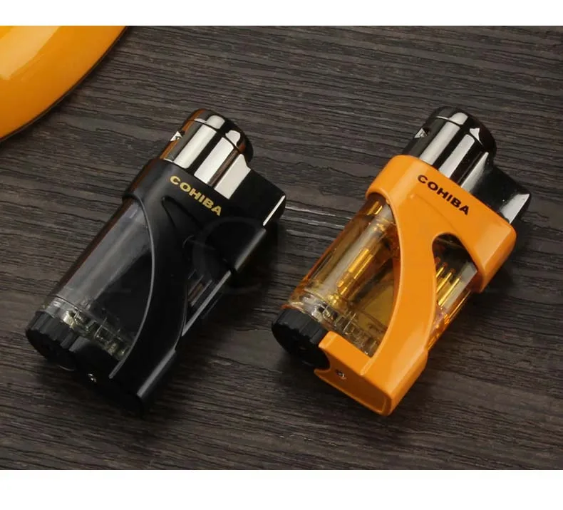COHIBA фонарь газовая зажигалка карманная Ветрозащитная 2 струйная Зажигалка для сигар наружная металлическая газовая зажигалка многоразовые аксессуары для сигар