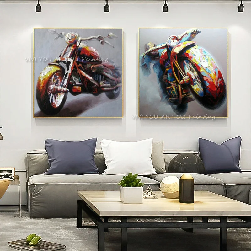 100% Handpainted Abstract Oil Painting Wall Art On Canvas Home Decoration Cool Motorcycle Racer As The Best Gift | Дом и сад