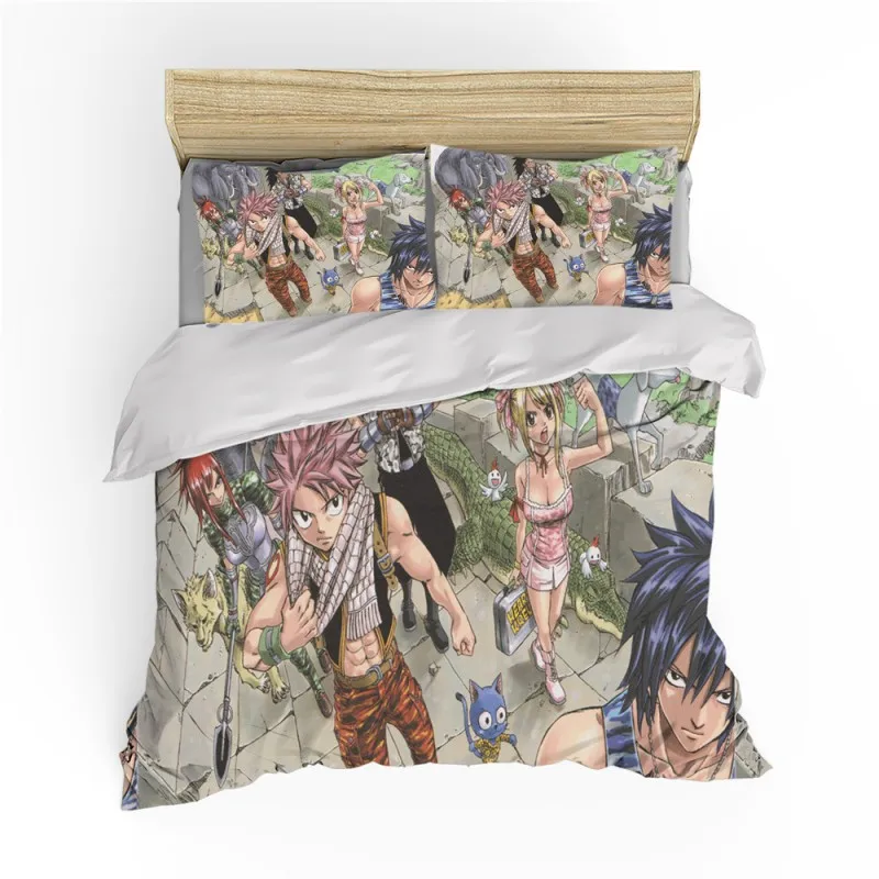 Magic World Comic Bedding Sets Fairy Tail Anime Character 3D Print Comforter Cover Pillowcase 2/3 Piece Bedspread for Girls Boys | Дом и сад