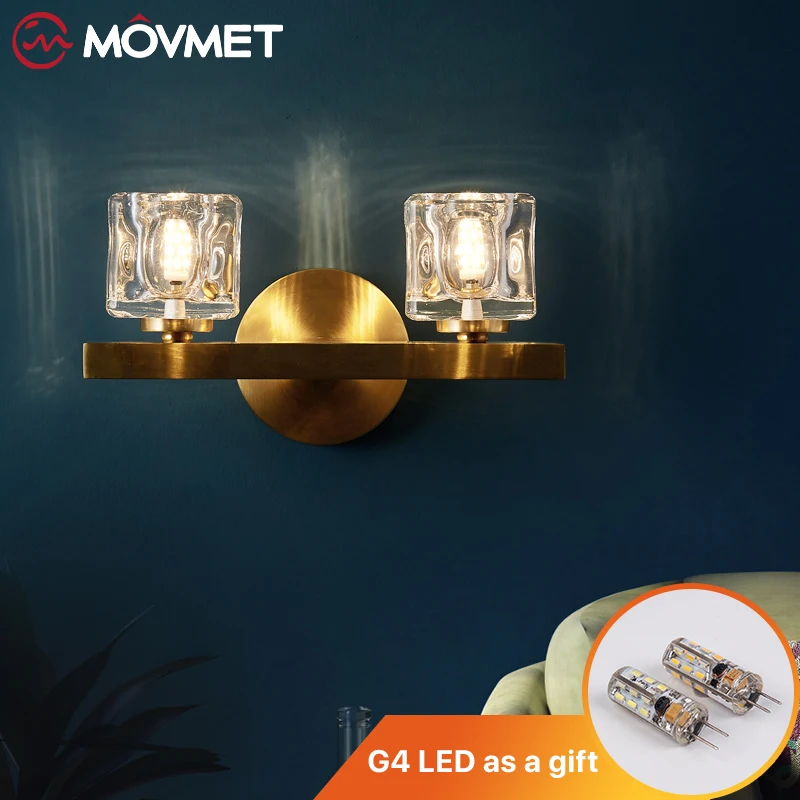 Bedside-lamp Decor Copper For Living-room Bedroom Bathroom G4 Crystal Light-luxury Glass Ball Hardware 220V LED Wall Light