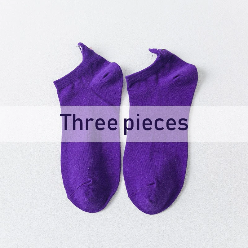 Purple Kawaii милые вышитые Носки хлопок Harajuku happy fun женские носки, подарок на Рождество, лодыжки, 1 пара, размер 35-40, комплект из трех предметов Носки - Цвет: Purple