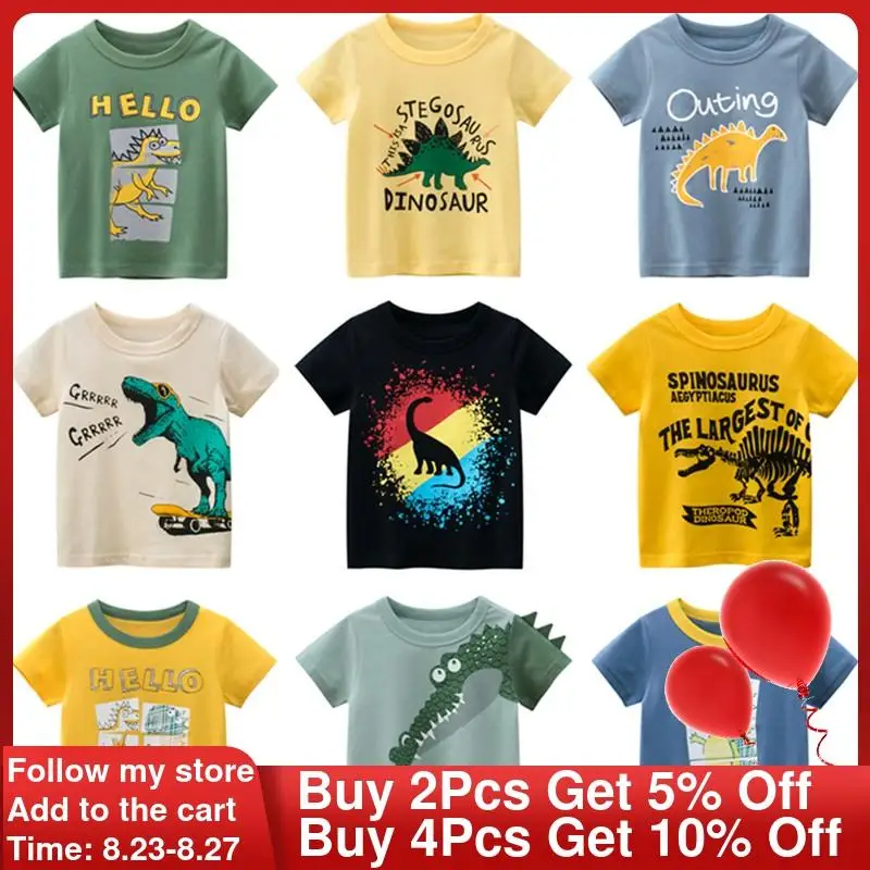 Футболка с динозавром для мальчиков Новинка 2021 года хлопковые летние рубашки