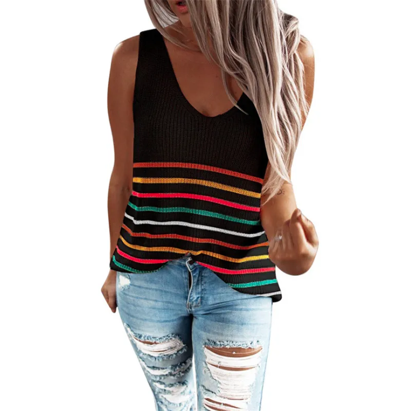 Женские топы в радужную полоску вязаные крючком для молодых девушек без рукавов