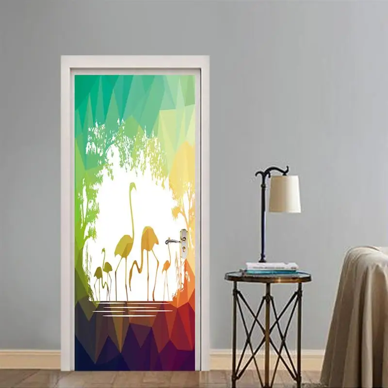 Декор Стикеры самоклеющиеся Спальня двери Фламинго геометрический стерео