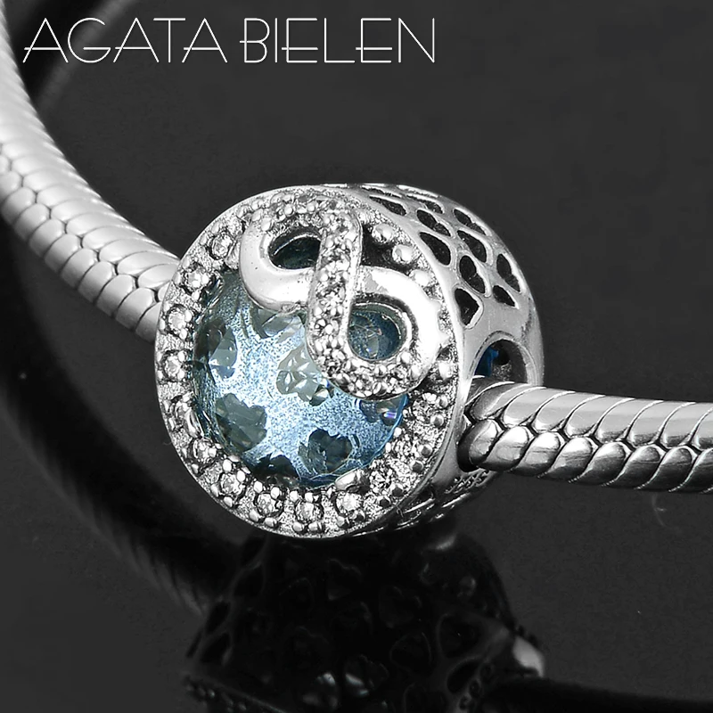 Лидер продаж модные оригинальные бусины из серебра 925 пробы с надписью Forever sea Blue