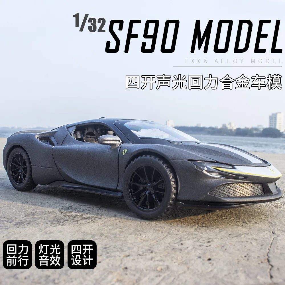 

Суперспортивная модель автомобиля SF90 в масштабе 1:32, модель автомобиля из сплава с пауком, со звуком и светильник, игрушки для детей, подарки