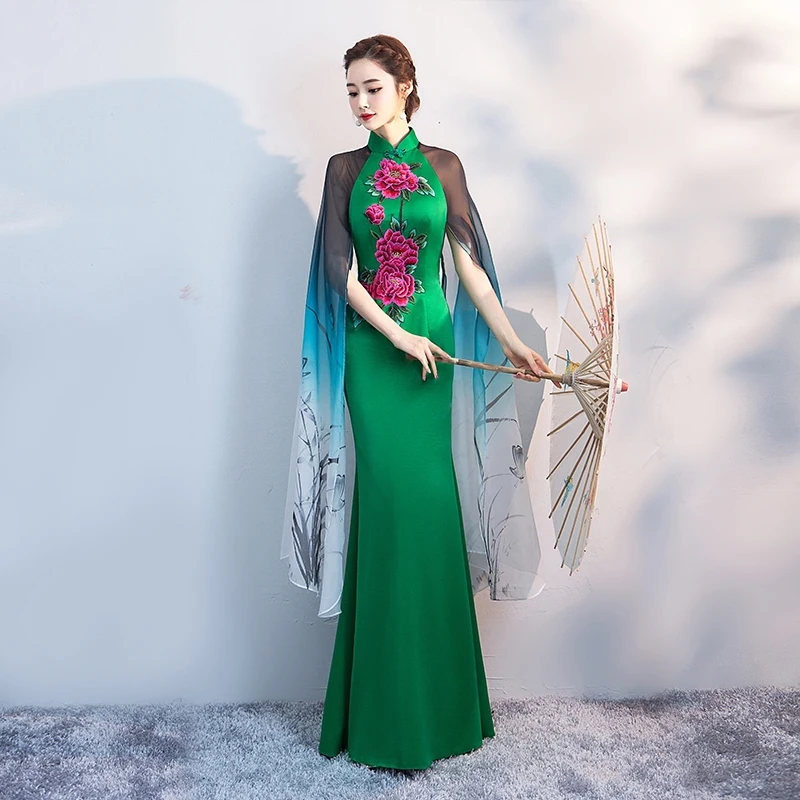 Женское вечернее платье в пол Элегантное Длинное Платье-Ципао китайском стиле