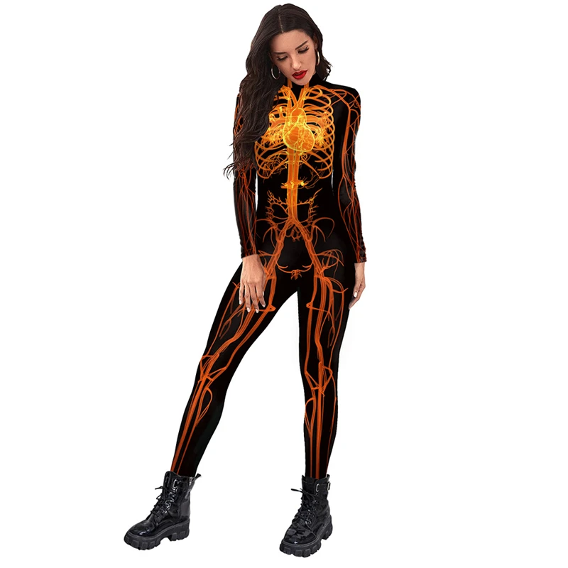 Halloween 2022 Unisex Jumpsuit Human Meridian Digital Printing Funny Skinny Carnival Party Stage Performance Suit |
