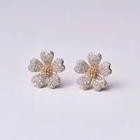 shiny side new accessories crystal flower stud earrings for women fashion jewelry elegant zirconia heart earrings